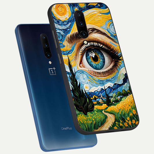 Van Gogh Eye phone case For OnePlus 7 Pro showing premium glass back cover with detailed artwork
