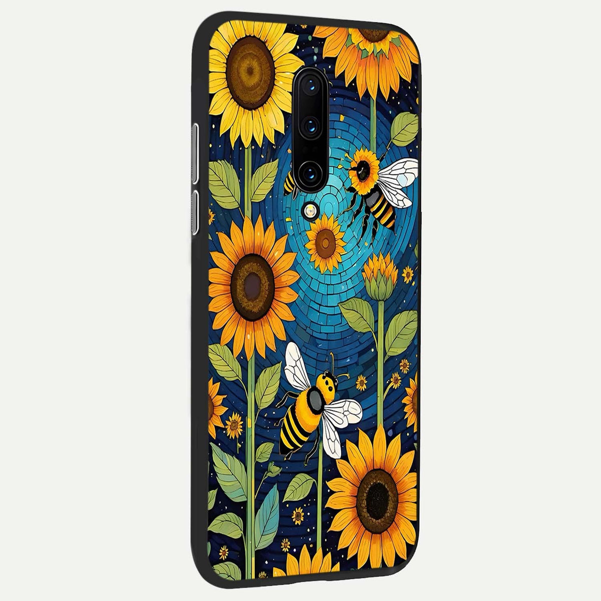 Bees And Sunflowers back cover For OnePlus 7 Pro slim fit glass case with vibrant aesthetic design