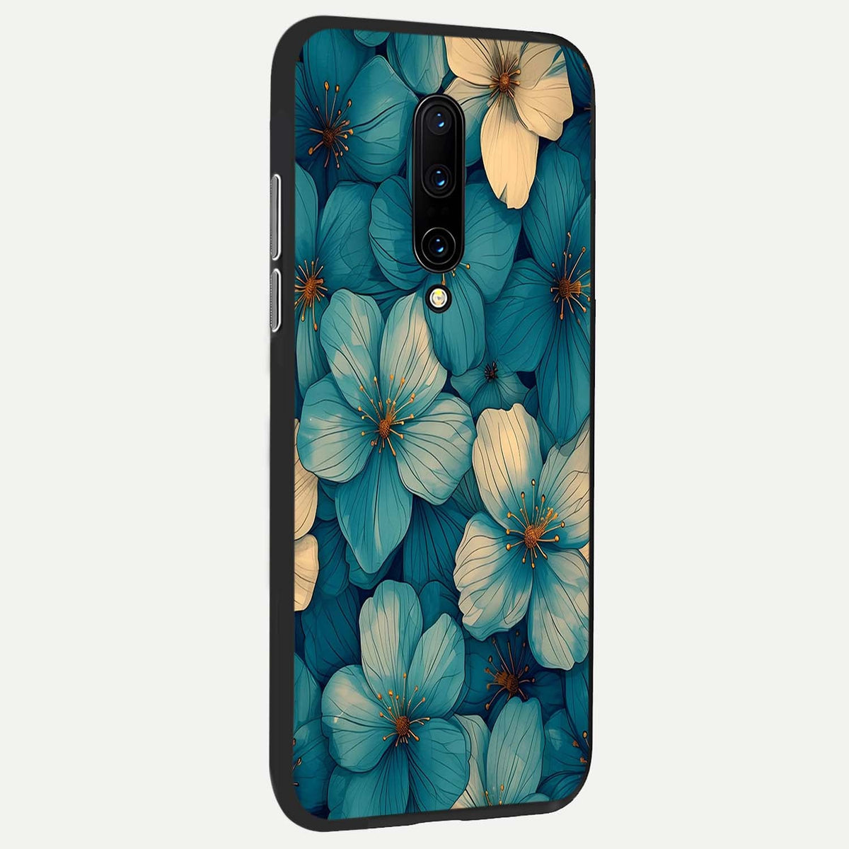 Blue Shade Floral back cover For OnePlus 7 Pro slim fit glass case with vibrant aesthetic design