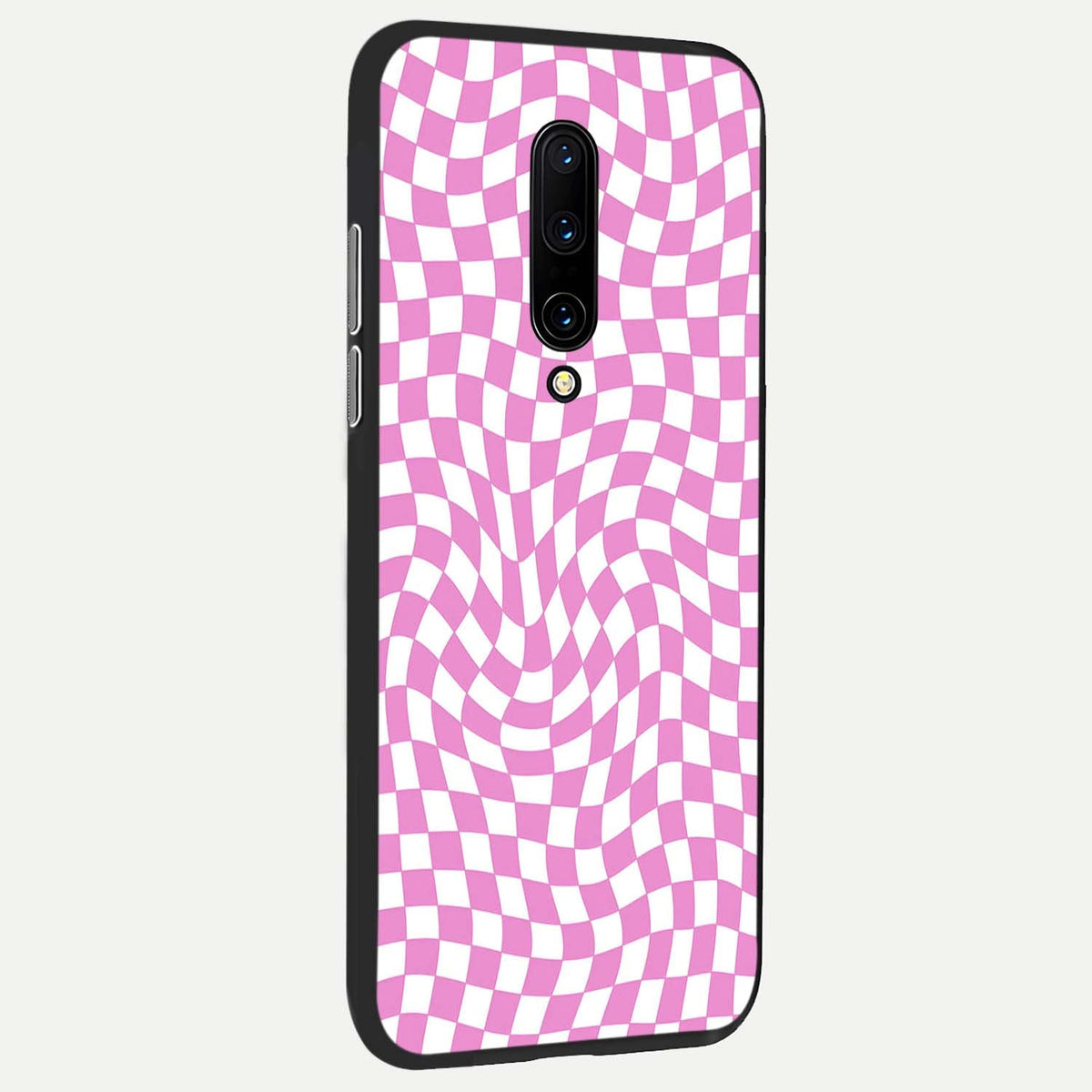 Bubblegum Check Wave back cover For OnePlus 7 Pro slim fit glass case with vibrant aesthetic design
