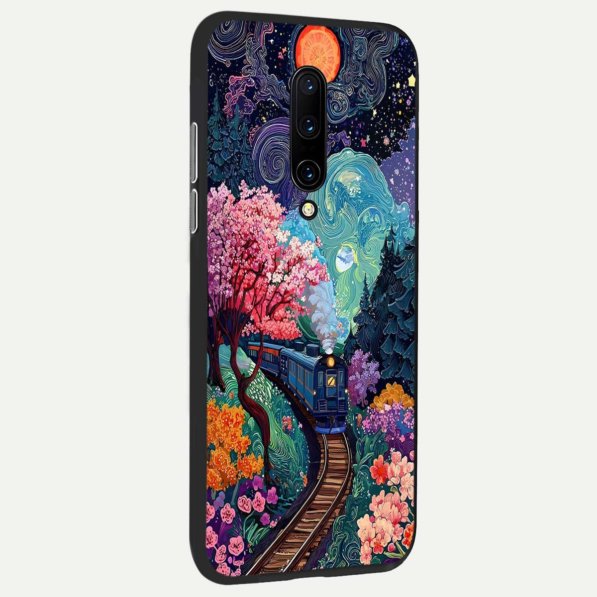 Celestial Train Journey back cover For OnePlus 7 Pro slim fit glass case with vibrant aesthetic design