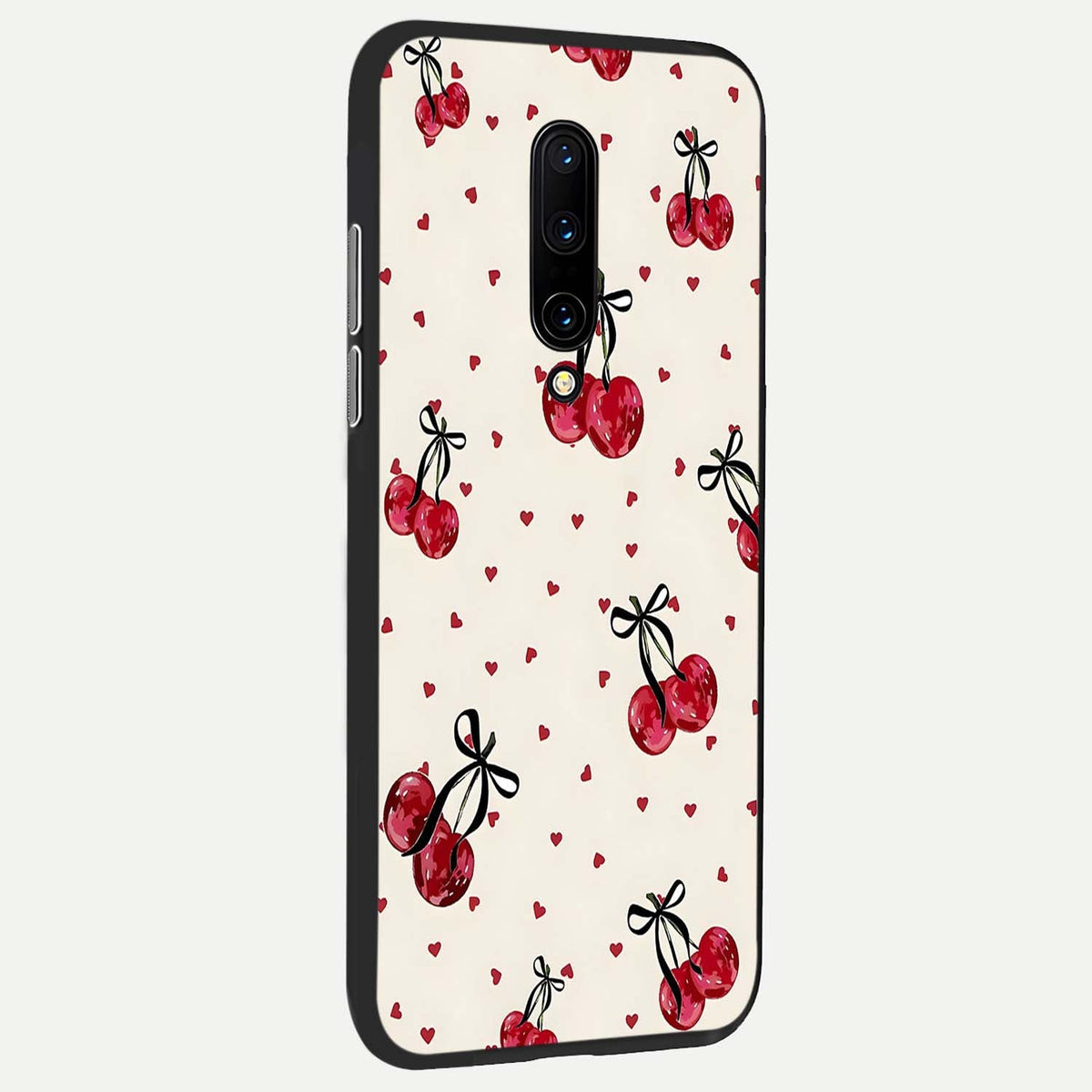 Cherry Heart Bow back cover For OnePlus 7 Pro slim fit glass case with vibrant aesthetic design