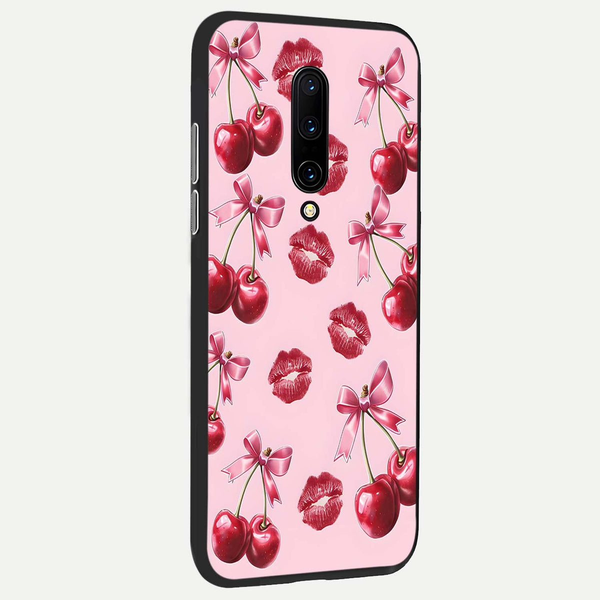 Cherry With Lips back cover For OnePlus 7 Pro slim fit glass case with vibrant aesthetic design