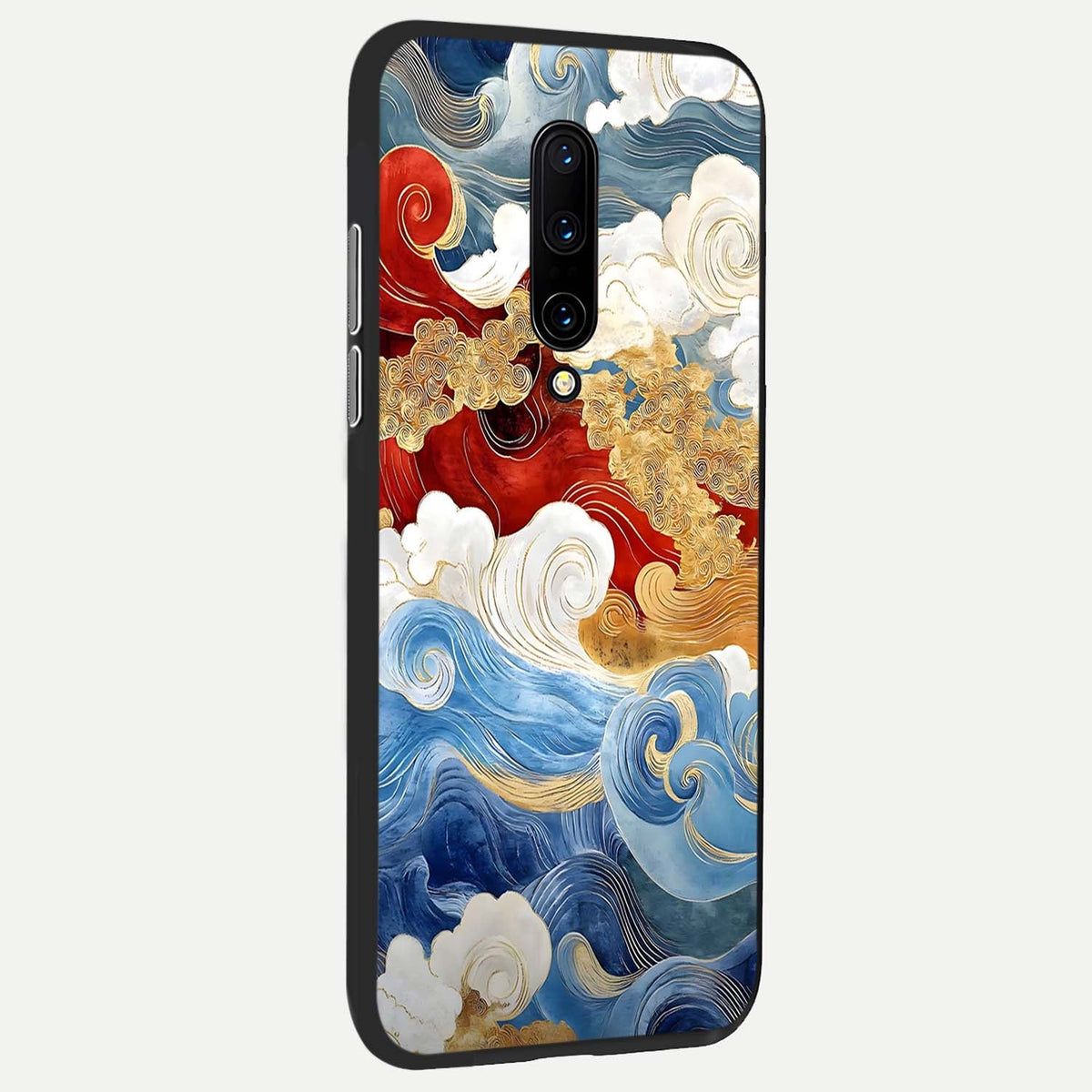 Colored Waves back cover For OnePlus 7 Pro slim fit glass case with vibrant aesthetic design