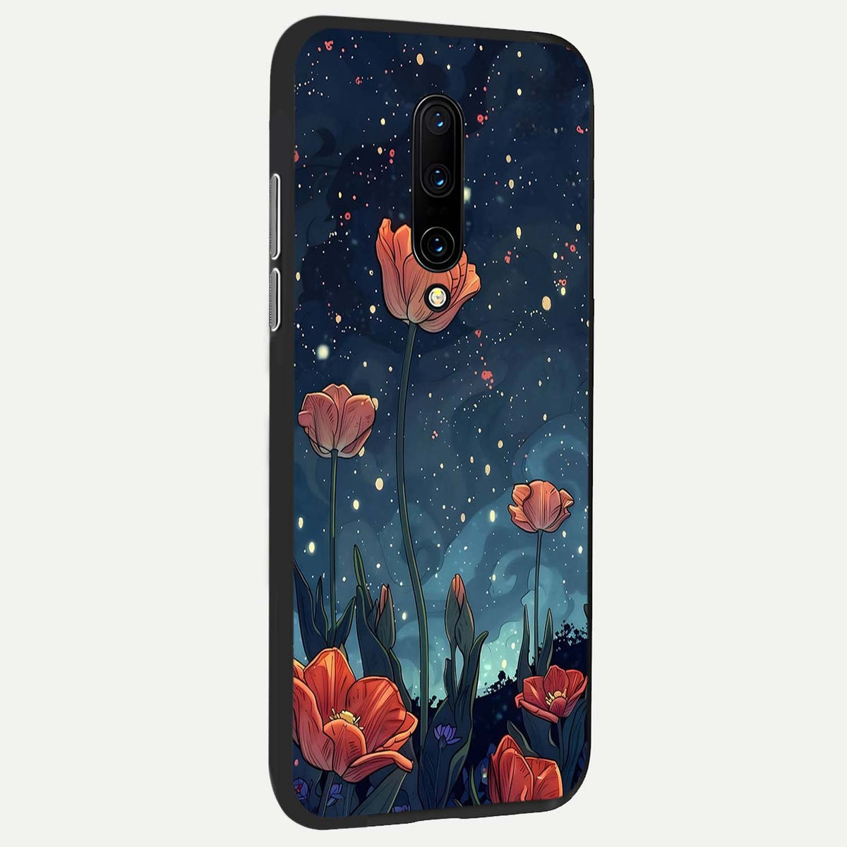 Midnight Tulip Glow back cover For OnePlus 7 Pro slim fit glass case with vibrant aesthetic design