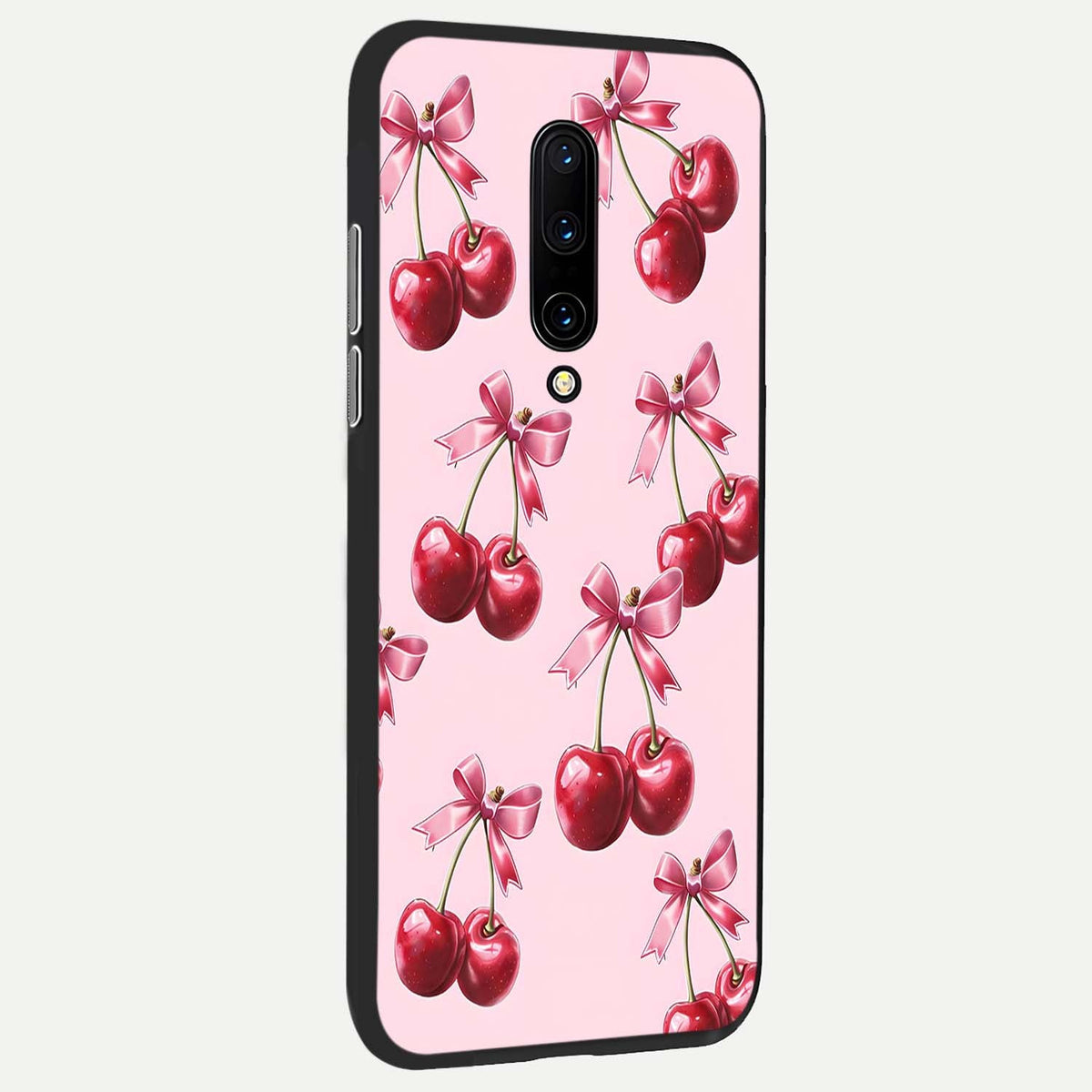 Red Cherries Pattern back cover For OnePlus 7 Pro slim fit glass case with vibrant aesthetic design