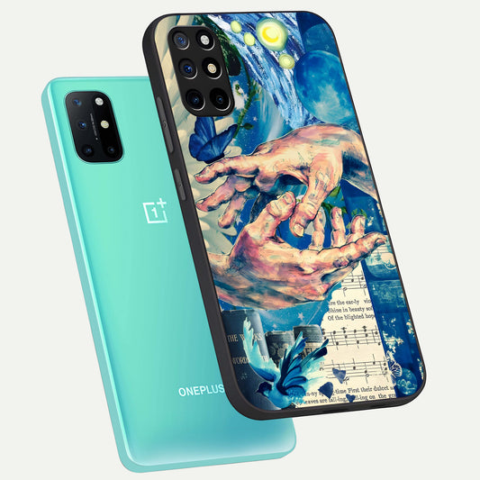 Aesthetic Divider phone case For OnePlus 8T showing premium glass back cover with detailed artwork