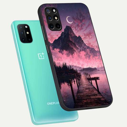 Beautiful Mountain View phone case For OnePlus 8T showing premium glass back cover with detailed artwork