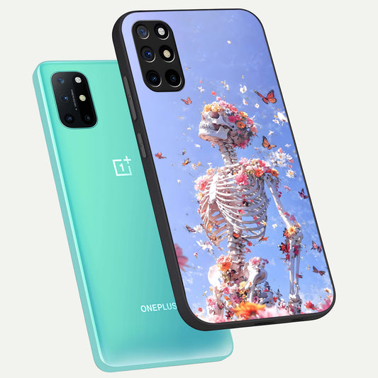 Bloom Beyond Bones phone case For OnePlus 8T showing premium glass back cover with detailed artwork