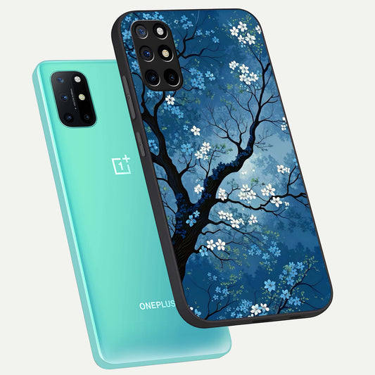 Blue Tree Serenity phone case For OnePlus 8T showing premium glass back cover with detailed artwork