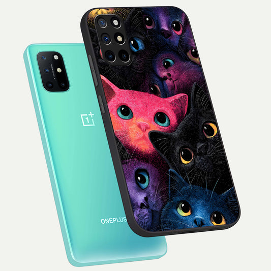 Cosmic Cats Dreams phone case For OnePlus 8T showing premium glass back cover with detailed artwork
