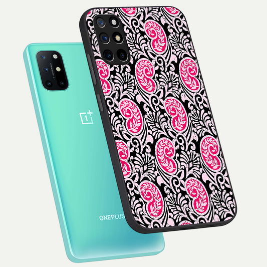 Crimson Paisley Charm phone case For OnePlus 8T showing premium glass back cover with detailed artwork