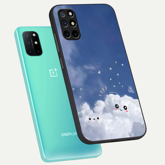 Cute Blossom Cloud phone case For OnePlus 8T showing premium glass back cover with detailed artwork