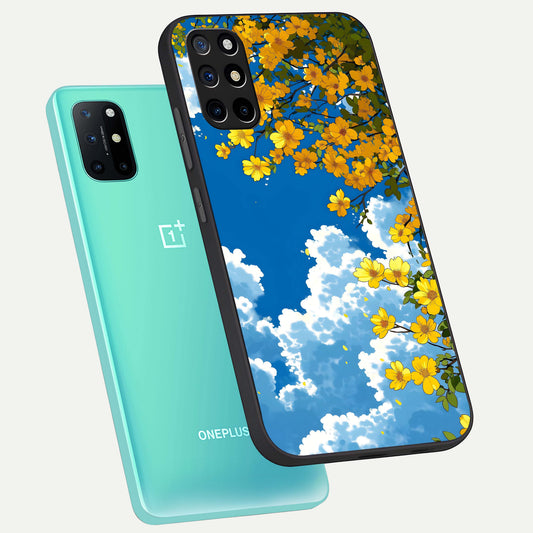 Golden Petal Sky phone case For OnePlus 8T showing premium glass back cover with detailed artwork