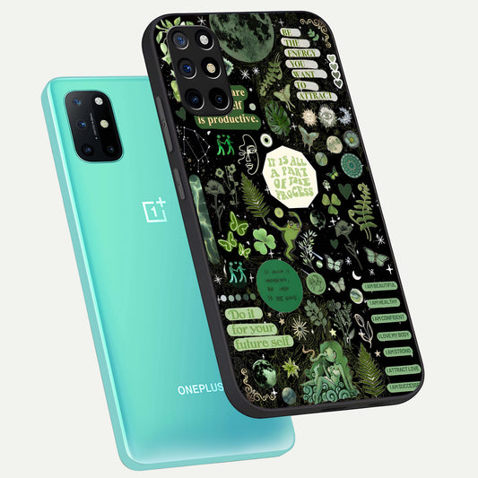Green Mandala Pattern phone case For OnePlus 8T showing premium glass back cover with detailed artwork