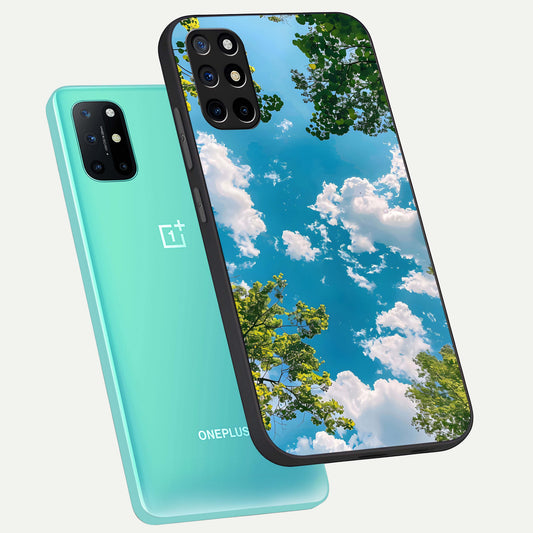Green Moon Energy phone case For OnePlus 8T showing premium glass back cover with detailed artwork