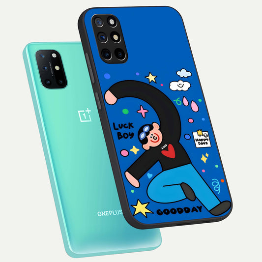 Happy Luck Vibe phone case For OnePlus 8T showing premium glass back cover with detailed artwork