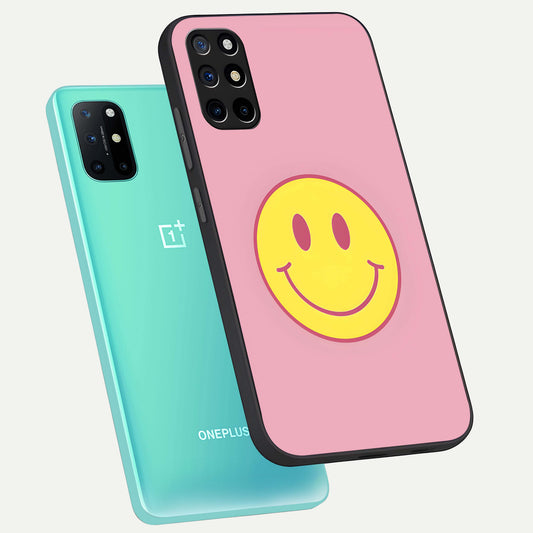 Happy Pink Mood phone case For OnePlus 8T showing premium glass back cover with detailed artwork