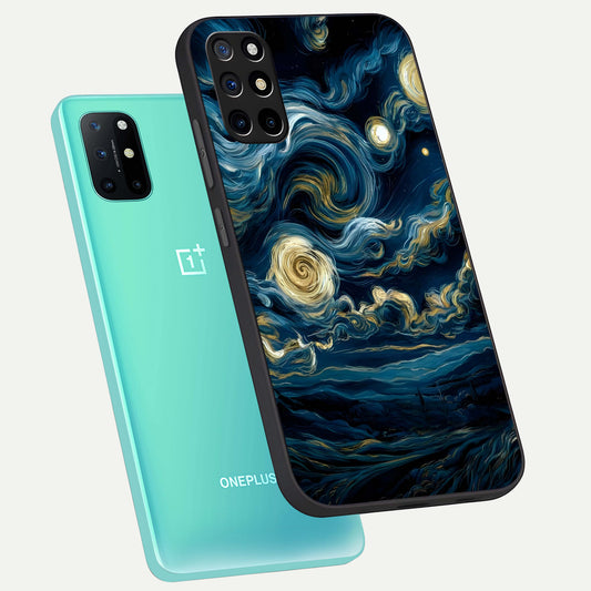 Midnight Sky Whirl phone case For OnePlus 8T showing premium glass back cover with detailed artwork