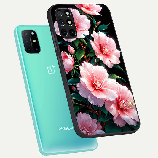 Peach Flower phone case For OnePlus 8T showing premium glass back cover with detailed artwork