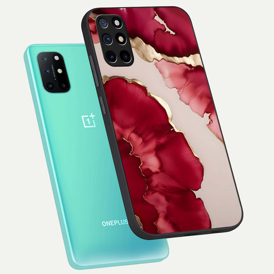 Pink And White Marble phone case For OnePlus 8T showing premium glass back cover with detailed artwork