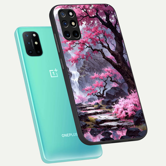 Pink Sunflower Glow phone case For OnePlus 8T showing premium glass back cover with detailed artwork