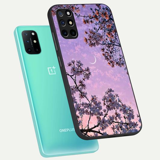 Purple Serenity Moon phone case For OnePlus 8T showing premium glass back cover with detailed artwork