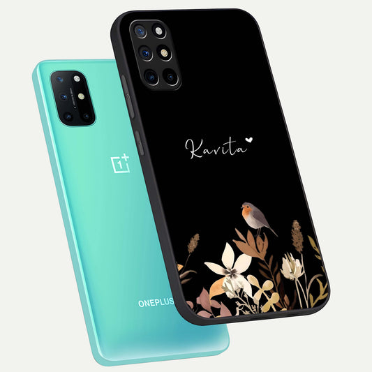 Quiet Garden Tune Custom Name phone case For OnePlus 8T showing premium glass back cover with detailed artwork