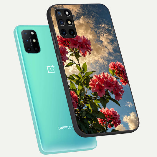 Red Bloom Skies phone case For OnePlus 8T showing premium glass back cover with detailed artwork