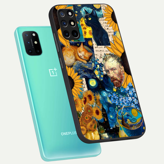 Sunflower Chic Mood Custom Name phone case For OnePlus 8T showing premium glass back cover with detailed artwork