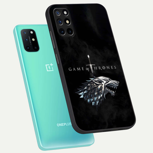Throne Wolf Legacy phone case For OnePlus 8T showing premium glass back cover with detailed artwork