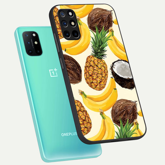 Tropical Fruit Mood phone case For OnePlus 8T showing premium glass back cover with detailed artwork
