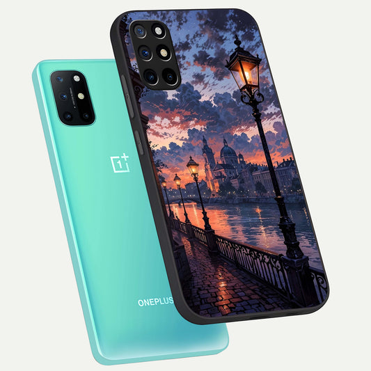 Twilight River Lights phone case For OnePlus 8T showing premium glass back cover with detailed artwork