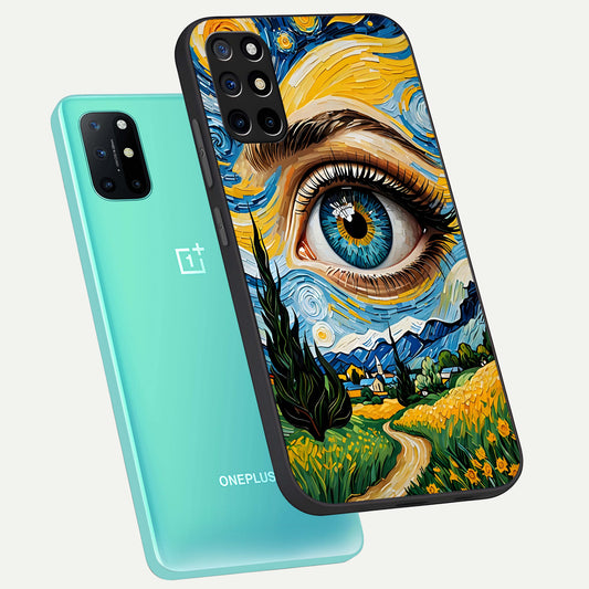 Van Gogh Eye phone case For OnePlus 8T showing premium glass back cover with detailed artwork