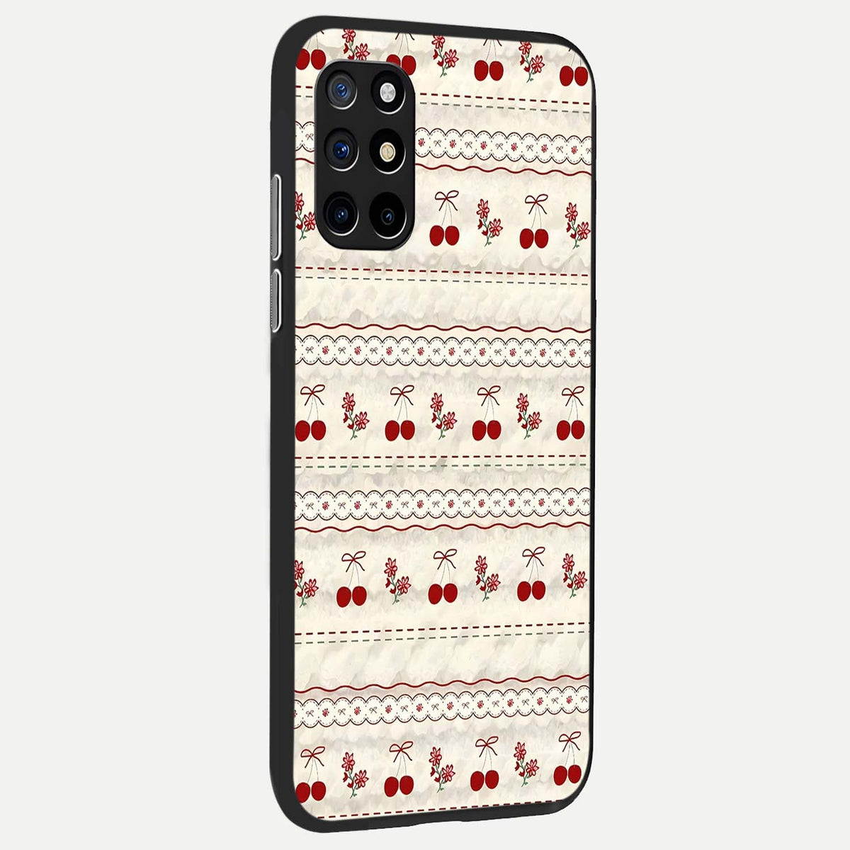 Cherry Bloom Charm back cover For OnePlus 8T slim fit glass case with vibrant aesthetic design