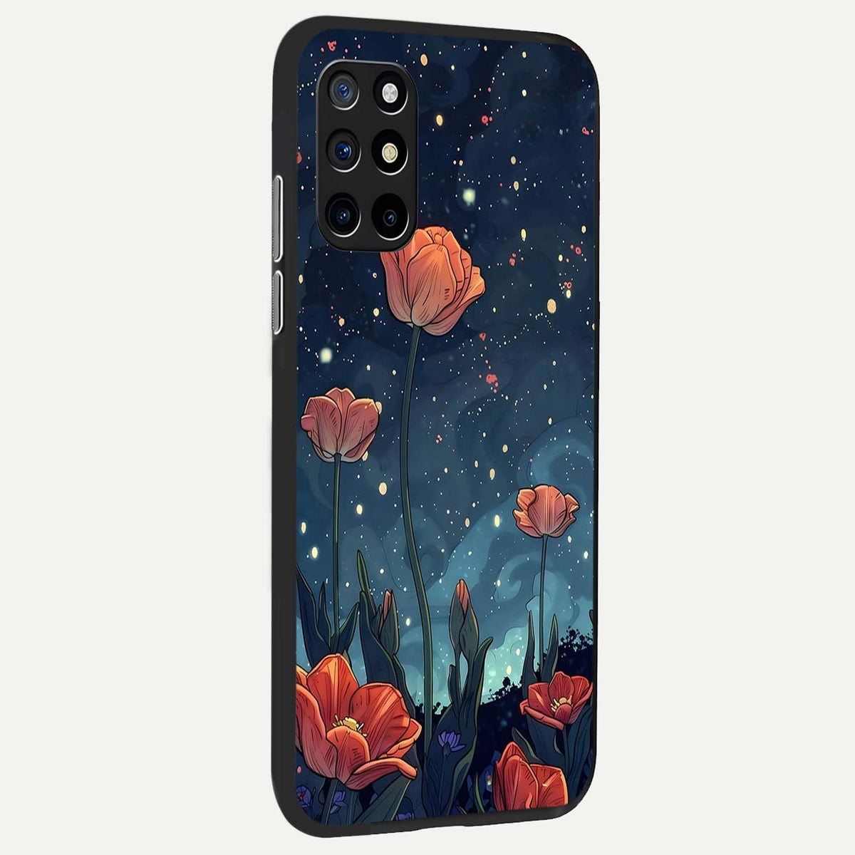 Midnight Tulip Glow back cover For OnePlus 8T slim fit glass case with vibrant aesthetic design