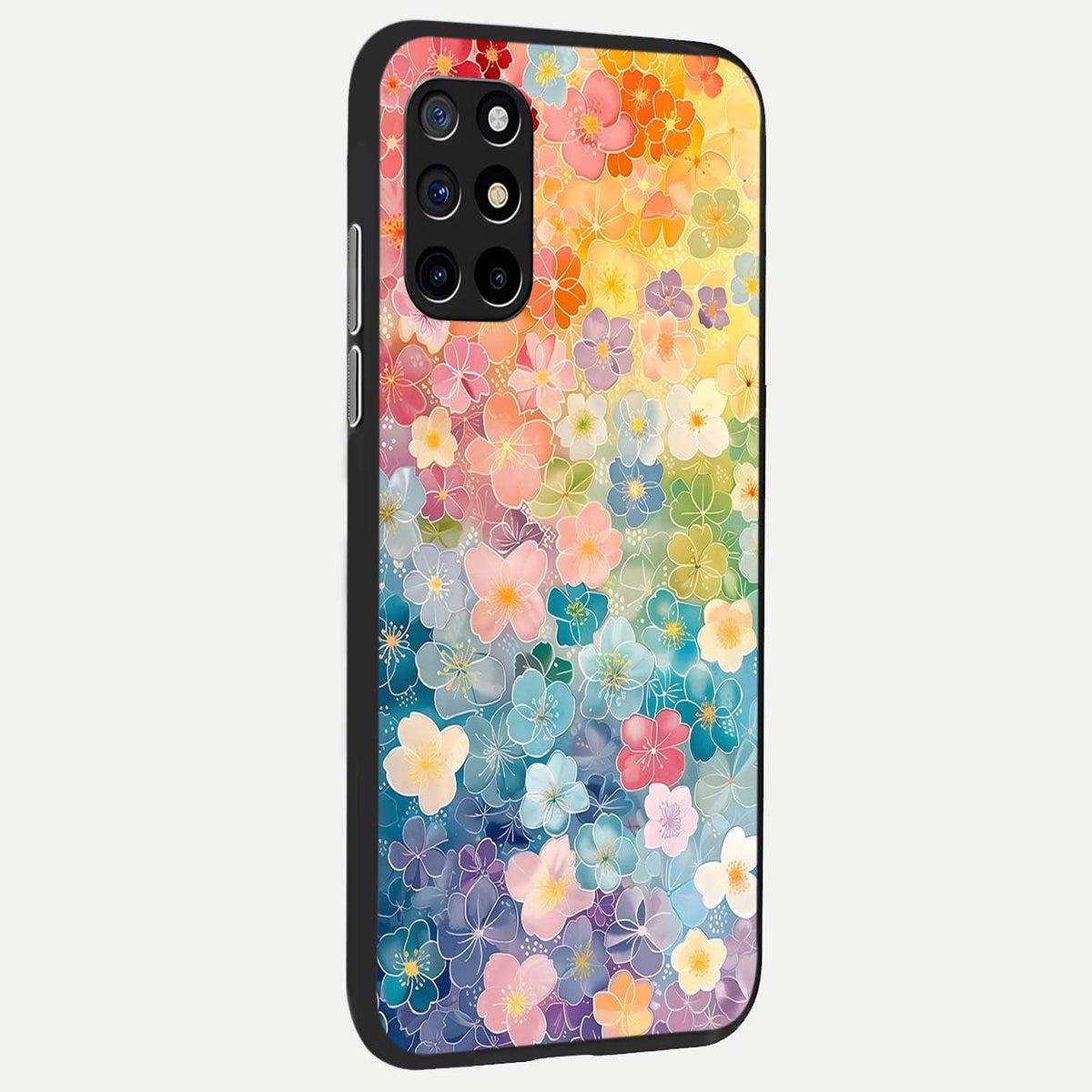 Rainbow Blossom Burst back cover For OnePlus 8T slim fit glass case with vibrant aesthetic design