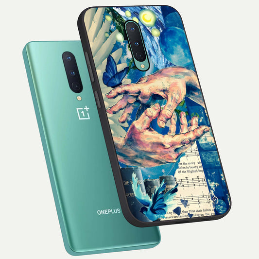 Aesthetic Divider phone case For OnePlus 8 showing premium glass back cover with detailed artwork
