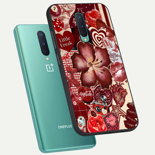 Aesthetic Little Freak phone case For OnePlus 8 showing premium glass back cover with detailed artwork