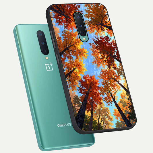 Autumn Sky Rise phone case For OnePlus 8 showing premium glass back cover with detailed artwork