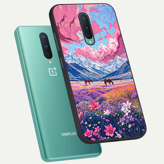 Blossom Valley Dream phone case For OnePlus 8 showing premium glass back cover with detailed artwork