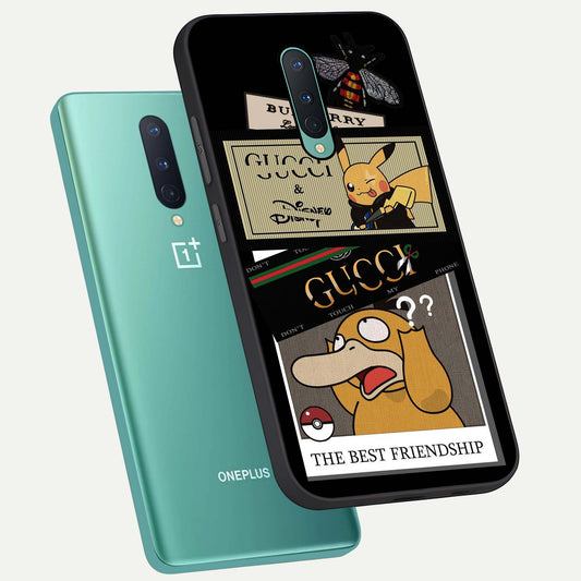 Cartoon Brand Play Mashup phone case For OnePlus 8 showing premium glass back cover with detailed artwork