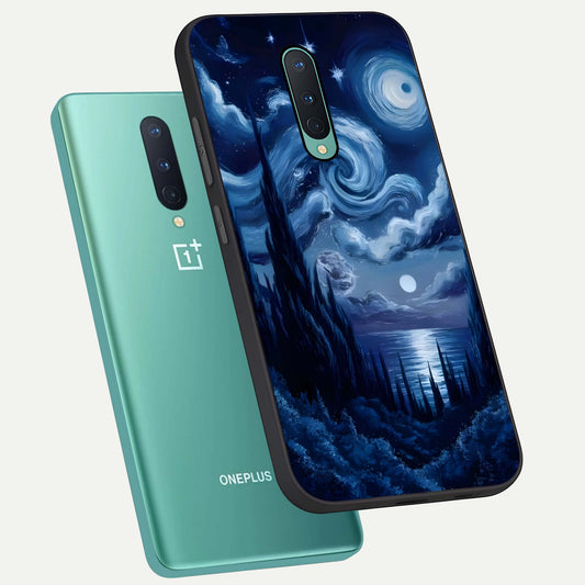 Celestial Dream Van Gogh phone case For OnePlus 8 showing premium glass back cover with detailed artwork