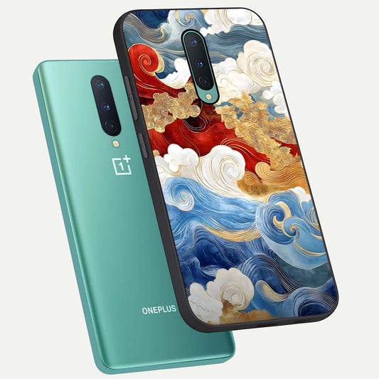 Colored Waves phone case For OnePlus 8 showing premium glass back cover with detailed artwork