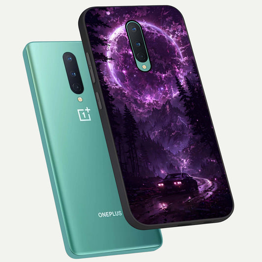 Eternal Cosmic Drive phone case For OnePlus 8 showing premium glass back cover with detailed artwork