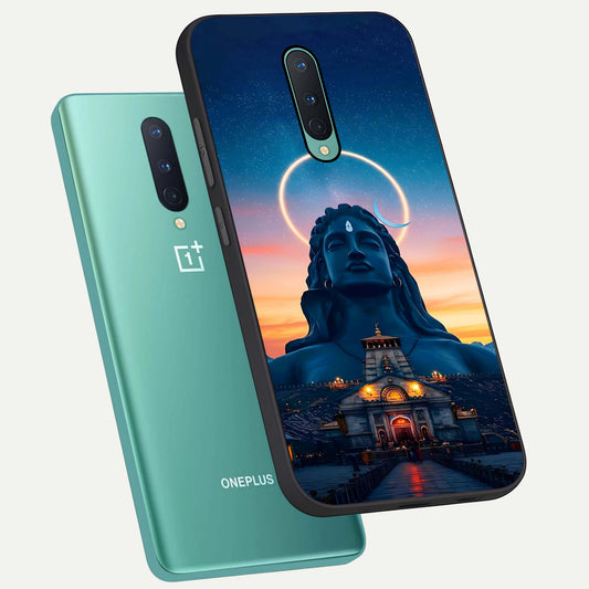 Eternal Shiva Aura phone case For OnePlus 8 showing premium glass back cover with detailed artwork