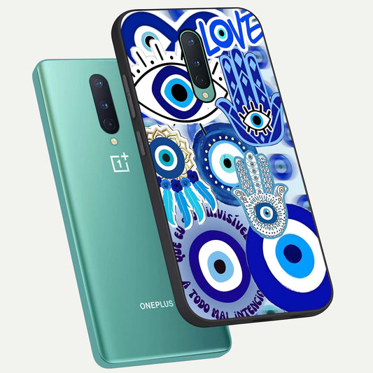Evil Eyes Dream phone case For OnePlus 8 showing premium glass back cover with detailed artwork