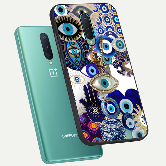Mystic Charm Eye phone case For OnePlus 8 showing premium glass back cover with detailed artwork