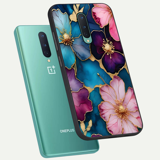 Sparkle Floral phone case For OnePlus 8 showing premium glass back cover with detailed artwork