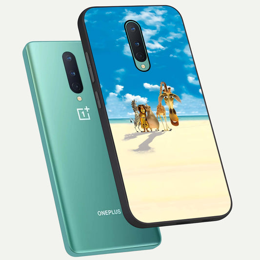 Tropical Fun Squad phone case For OnePlus 8 showing premium glass back cover with detailed artwork